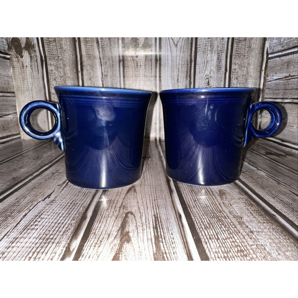 Set Of 2 Fiesta by HOMER LAUGHLIN  Cobalt Blue Ring Handle Ceramic Coffee Mugs